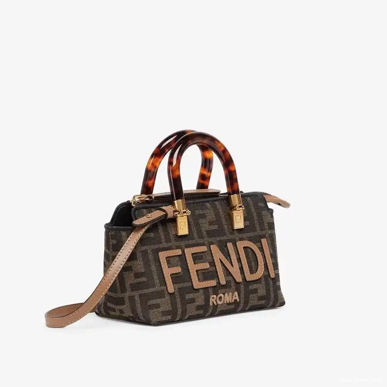 Affordable Logo FF ROMA In The Mini Fabric Fendi By Bag Motif Boston Brown Way 0611